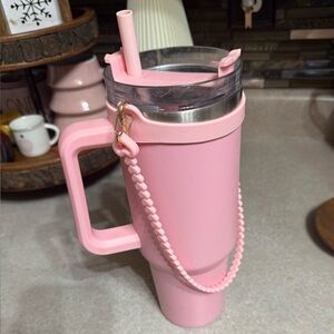 Pink Tumbler with Handle and Chain